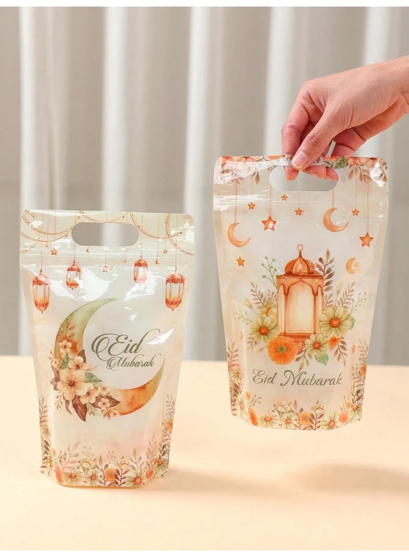 Elegant Eid Decoration Gift Bags & Party Favor Bags – Floral “Eid Mubarak” Design, Set of 10 Gift Bags for Eid Celebrations - Image 1